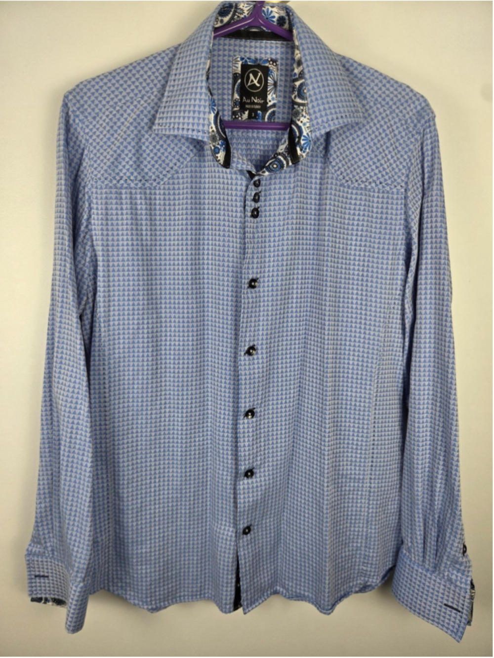 Au Noir Long Sleeves Blue Men's Dress Shirt Size 3 Pre-Owned